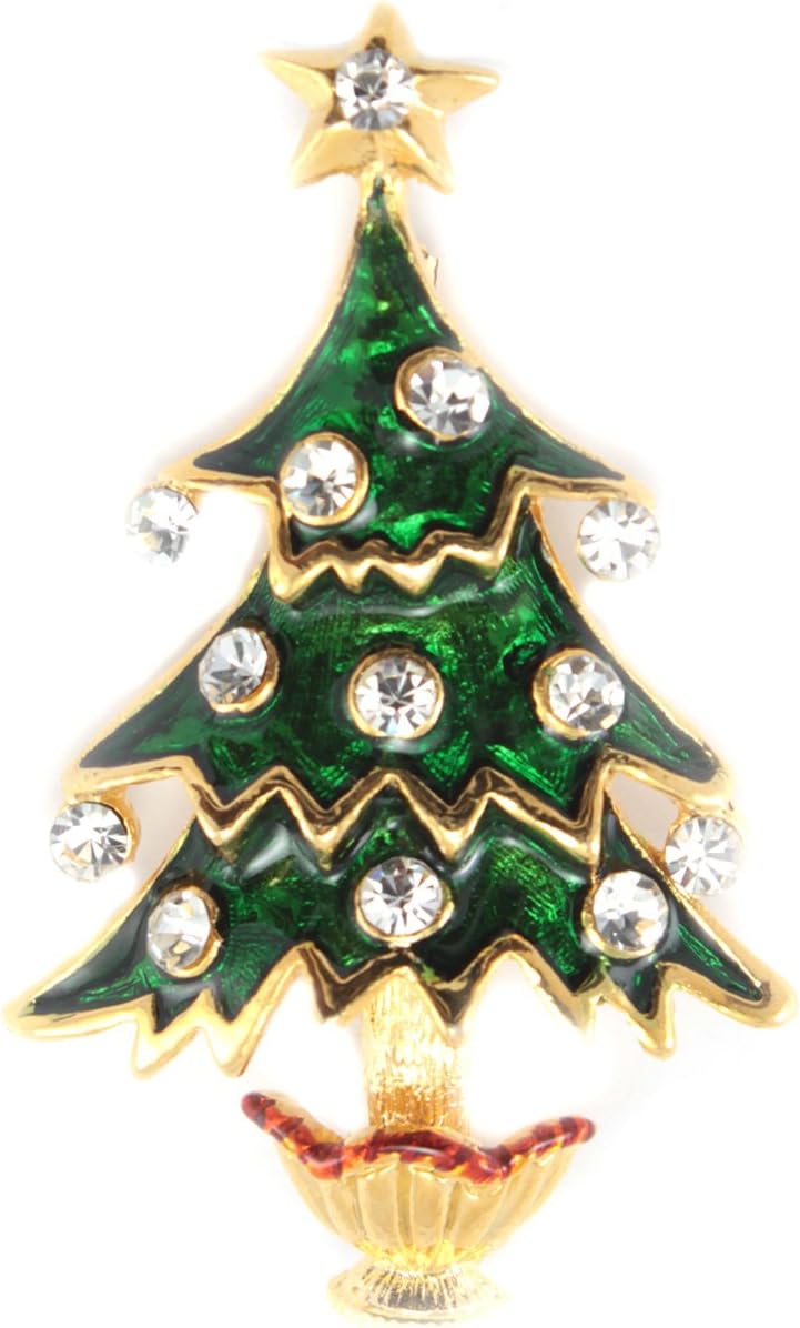 Christmas Tree Green Enamel Crystal Simple Brooch Pin