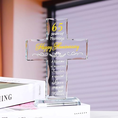Miniatura 6 de YWHL Regalos de cruz de 65 aniversario de boda para padres y abuelos, decoración de fiesta de 65 años, recuerdo de cruz de cristal para pareja