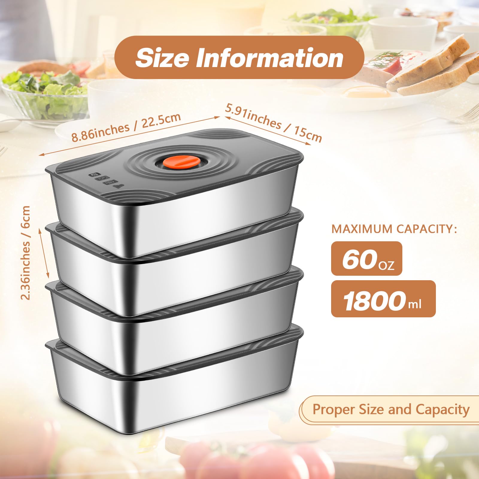 Layhit 16 juegos de recipientes de almacenamiento de alimentos de acero inoxidable de 60 onzas con tapas, grandes, reutilizables, apilables, contenedores de metal rectangulares para exteriores, para