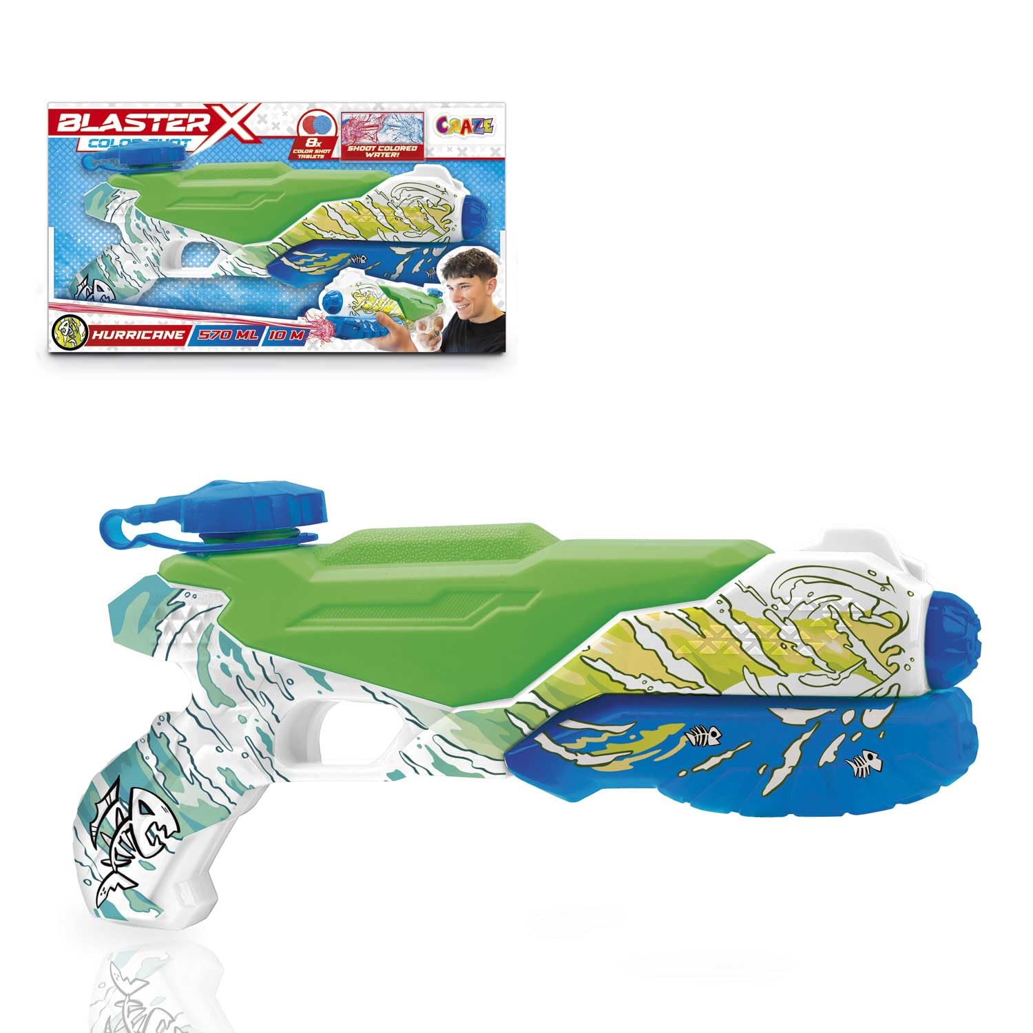 CRAZE Blaster-X Large Water Guns for Kids: 40cm Water Spray Gun with Coloured Pellets, 10 Metre Range, Fun Water Fighting Toy