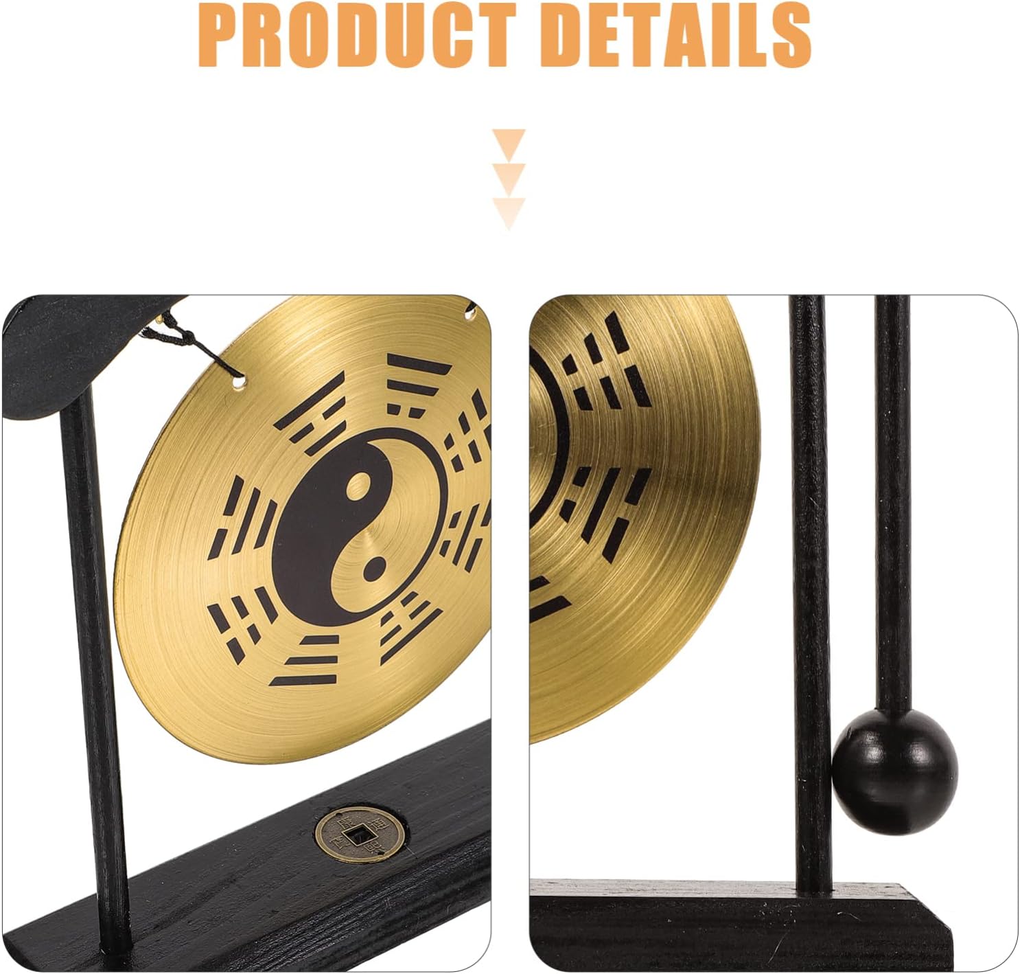 Vaguelly Chinese Alloy Gong Ornament with Stand Feng Shui Desktop Decor for Craftsmanship for Housewarming and