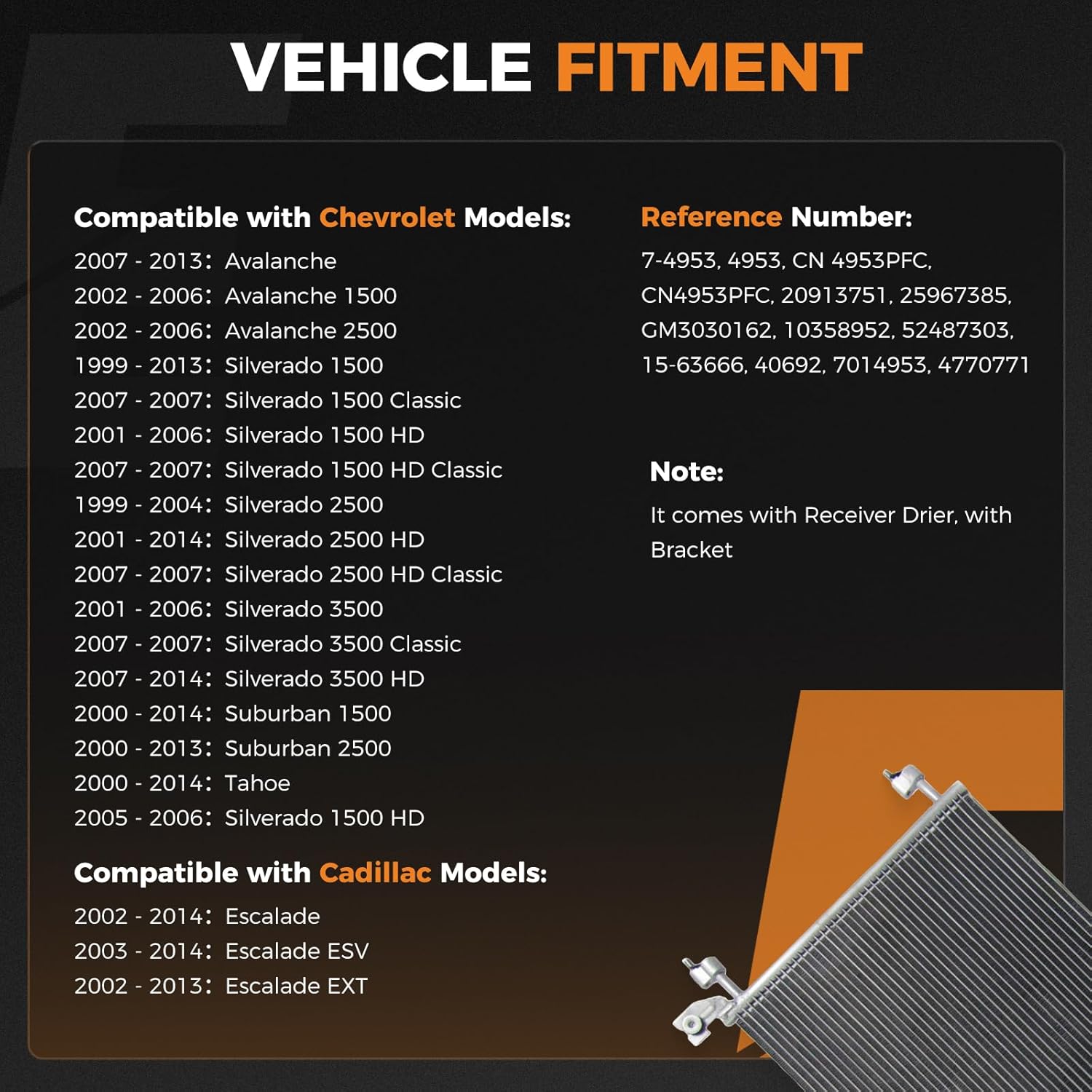 Autoexact AC Condenser Air Conditioning Condenser for 1999-2013 Chevrolet Silverado/GMC Sierra 1500 2500 3500, For 2001-2014 Silverado 2500 HD/Sierra 2500 HD, for 07-14 Silverado/Sierra 3500 HD