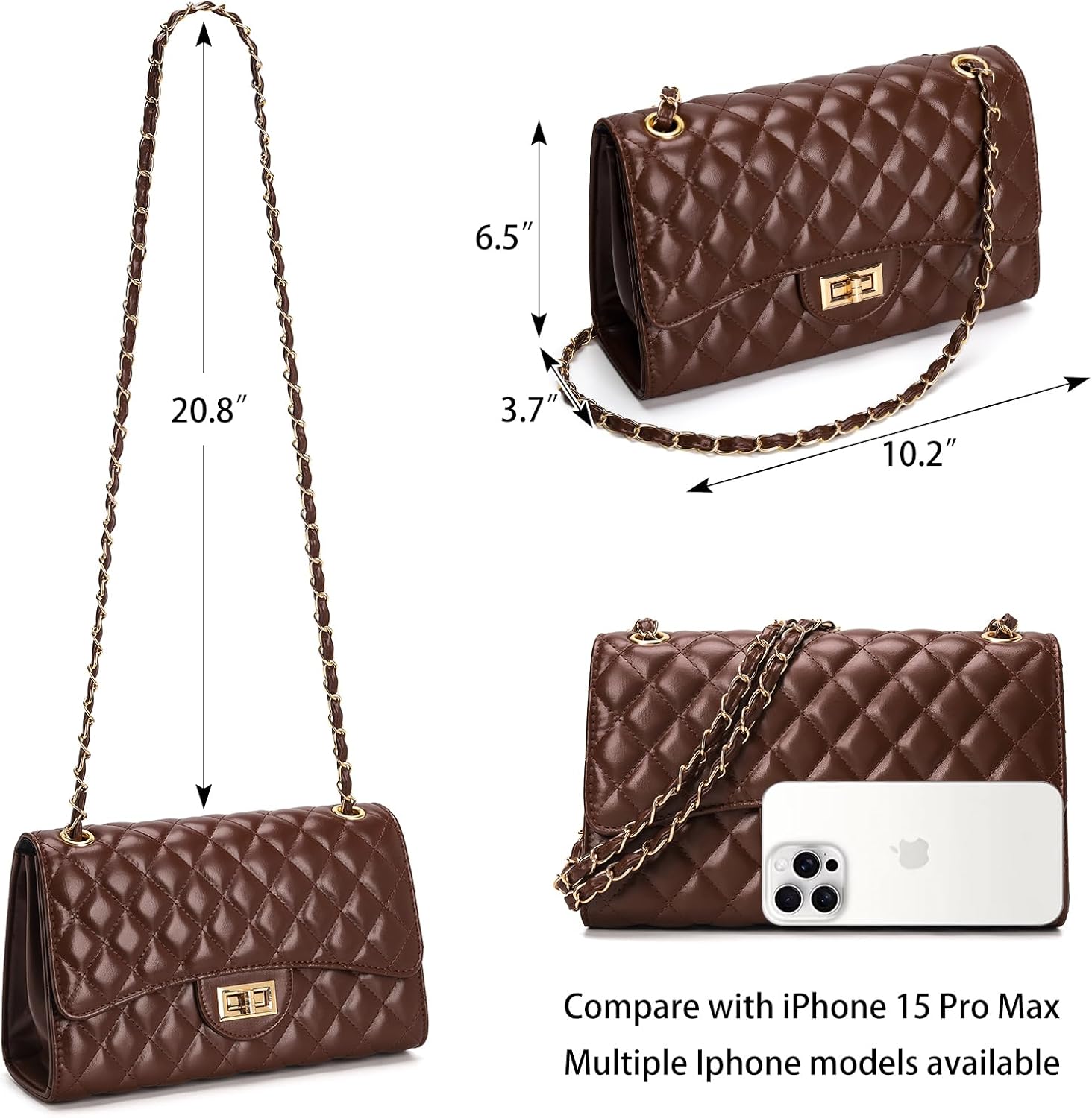 Quilted Leather Crossbody Bags for Women Trendy Ladies Shoulder Purse Satchel HandBag with Chain Strap - Image 6