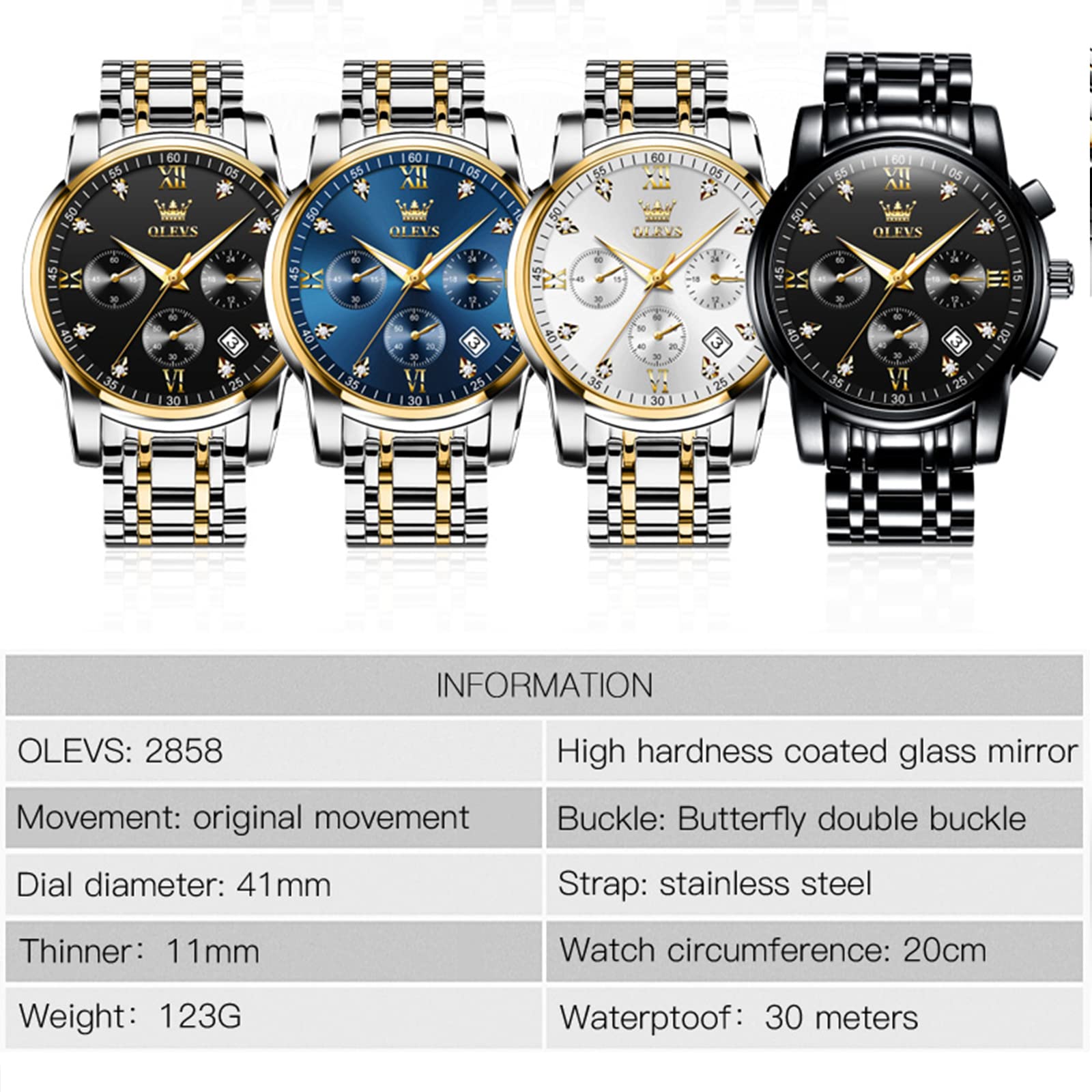 OLEVS Mens Watches Waterproof Stainless Steel Adjustable Bracelet Watch Quartz Analog Watch for Men Fashion Business Classic Mens's Wrist watch's Casual Watches Gold/Blue/Black/White/Face/Dial