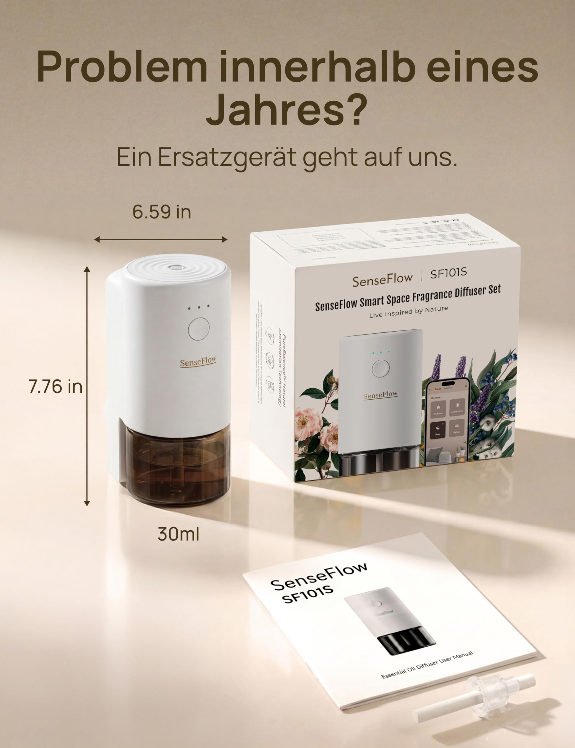 Aroma Diffuser Wi-Fi SF101S Trio Set, 3 ätherische Öle, Wasserloser Ultraschall Duftstecker, 100% pflanzlicher Raumduft, 360 Tage, bis 100m² – Bitter Orange | Citrus Grove | Frankincense