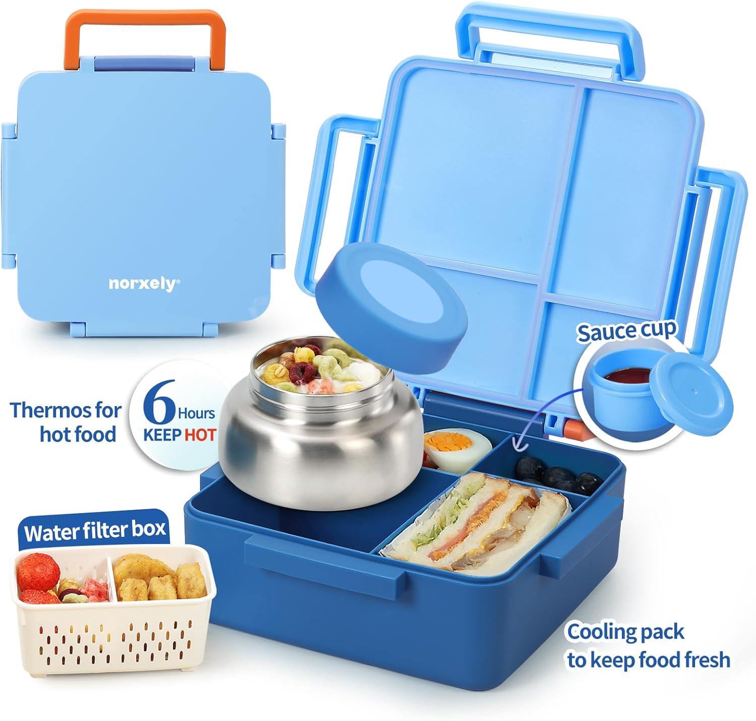 Bento Box for Kids with Thermos, [Large Capacity] Insulated Lunch Box Kids with 4 Compartment for Ages 3+, Drop-Proof & Dishwasher Safe Lunchbox Container Blue - Image 9