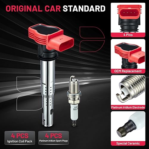 Miniatura 6 de BDFHYK Paquete de bobinas de encendido UF529 y bujías de iridio 4644 compatibles con Audi A3 A4 Allroad Quattro A5 Quattro Q5 TT Quattro Volkswagen