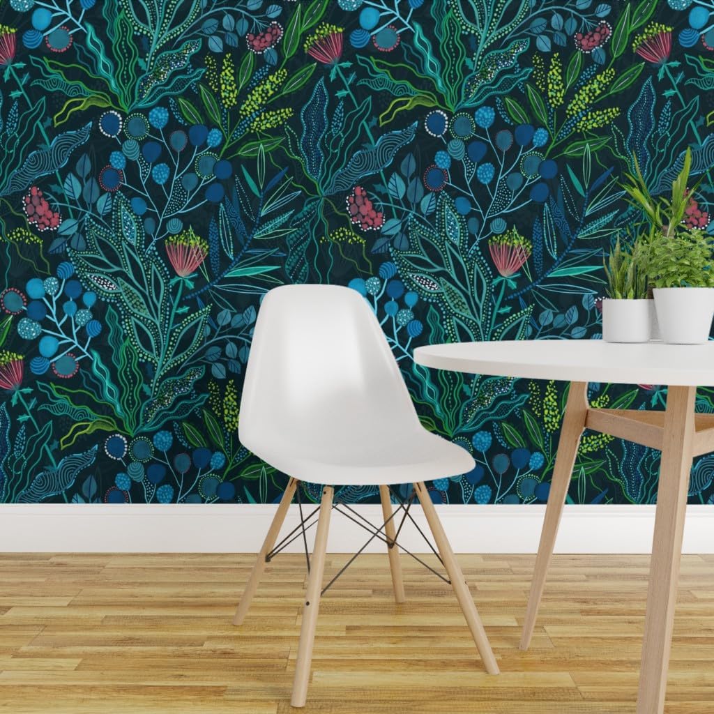 Removable Wallpaper 6ft x 2ft - Botanical Australian Flora Flowers Botany Art Summer Plants Eucalyptus Tree Spring Australia Nature Custom Pre-Pasted Wallpaper by Spoonflower