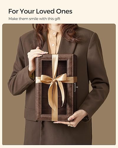 Vista 50 de SONGMICS Caja de reloj, organizador de 20 ranuras para reloj con tapa de vidrio grande, almohadas extraíbles, cerradura de metal, regalo para seres