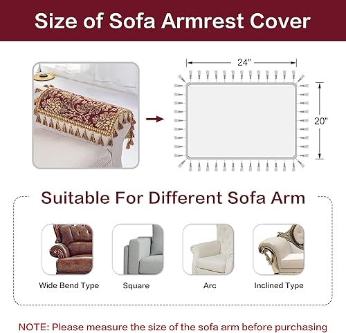 Miniatura 3 de Loom and Mill Fundas de sofá de jacquard de lujo, 2 unidades, elegante funda para reposabrazos de sofá de damasco con borlas, protector de muebles