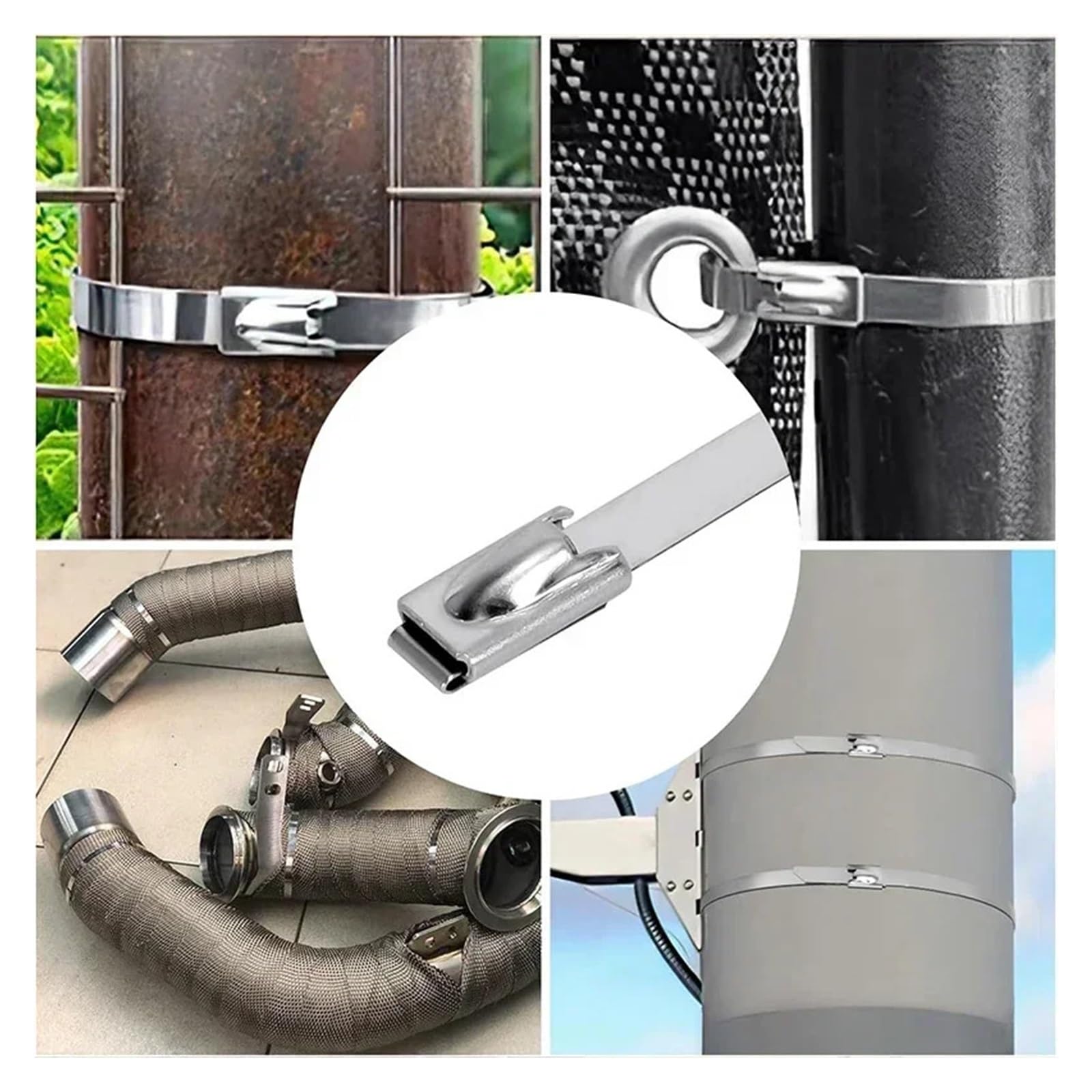 Fascette metalliche Acciaio Inox 304, 100 pezzi, Anelli autobloccanti alta resistenza per fissaggio, Cinghie fascettatura per bende termiche scarichi, casa ufficio(4.6x900mm)