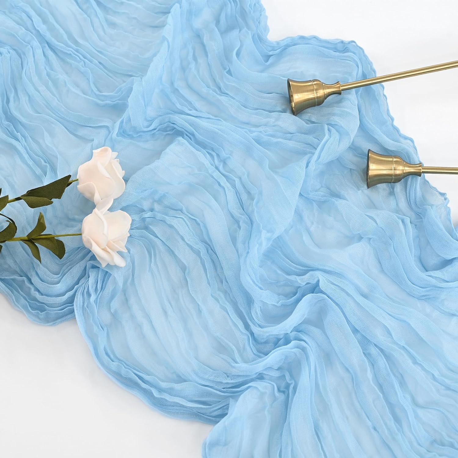 10 Pack Baby Blue Cheesecloth Table Runner 5.91FT, Gauze Table Runner for Wedding Reception Sheer Bridal Shower Birthday Party Boho Table Decoration, Rustic Romantic Wedding Runner