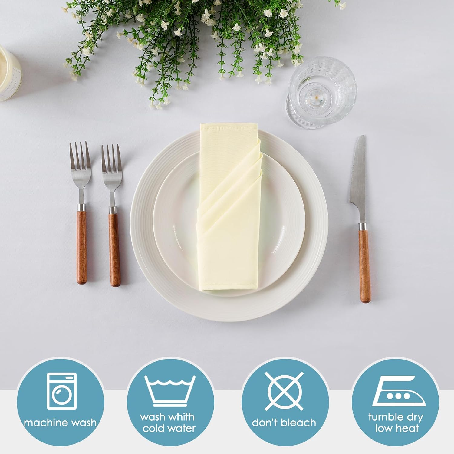VidaFete Ivory Cloth Napkin, 17 x 17 Inch Polyester Napkins Set of 12 image 4