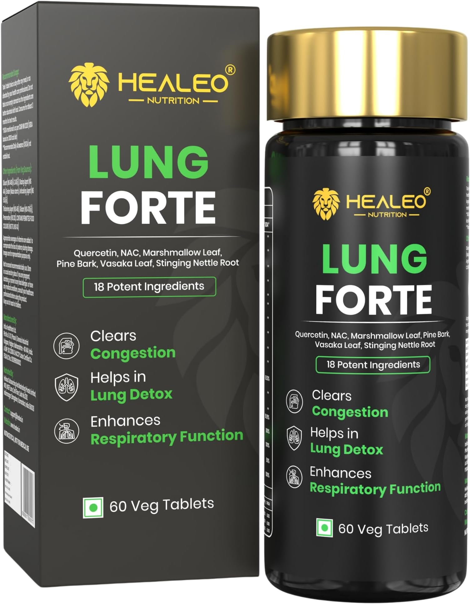 - Healeo Lung Forte, 18-in-1 Lung Detox with Quercetin, NAC, Stinging Nettle, Vasaka - Lung Cleanse Supplement for Smokers - Removes Tar & Mucus from Lungs - Lab Tested - 60 Veg Tablets