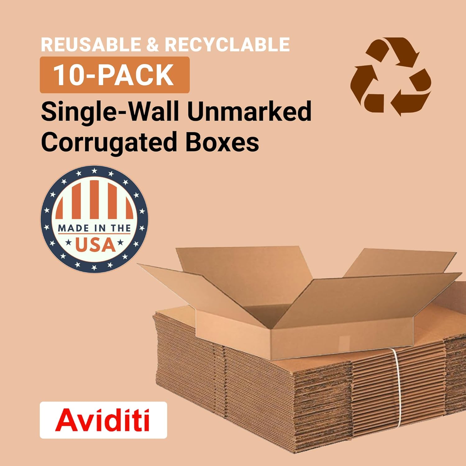 Box USA 24244 Flat Corrugated Cardboard Box 24" L x 24" W x 4" H, Kraft, for Shipping, Packing and Moving (Pack of 10)