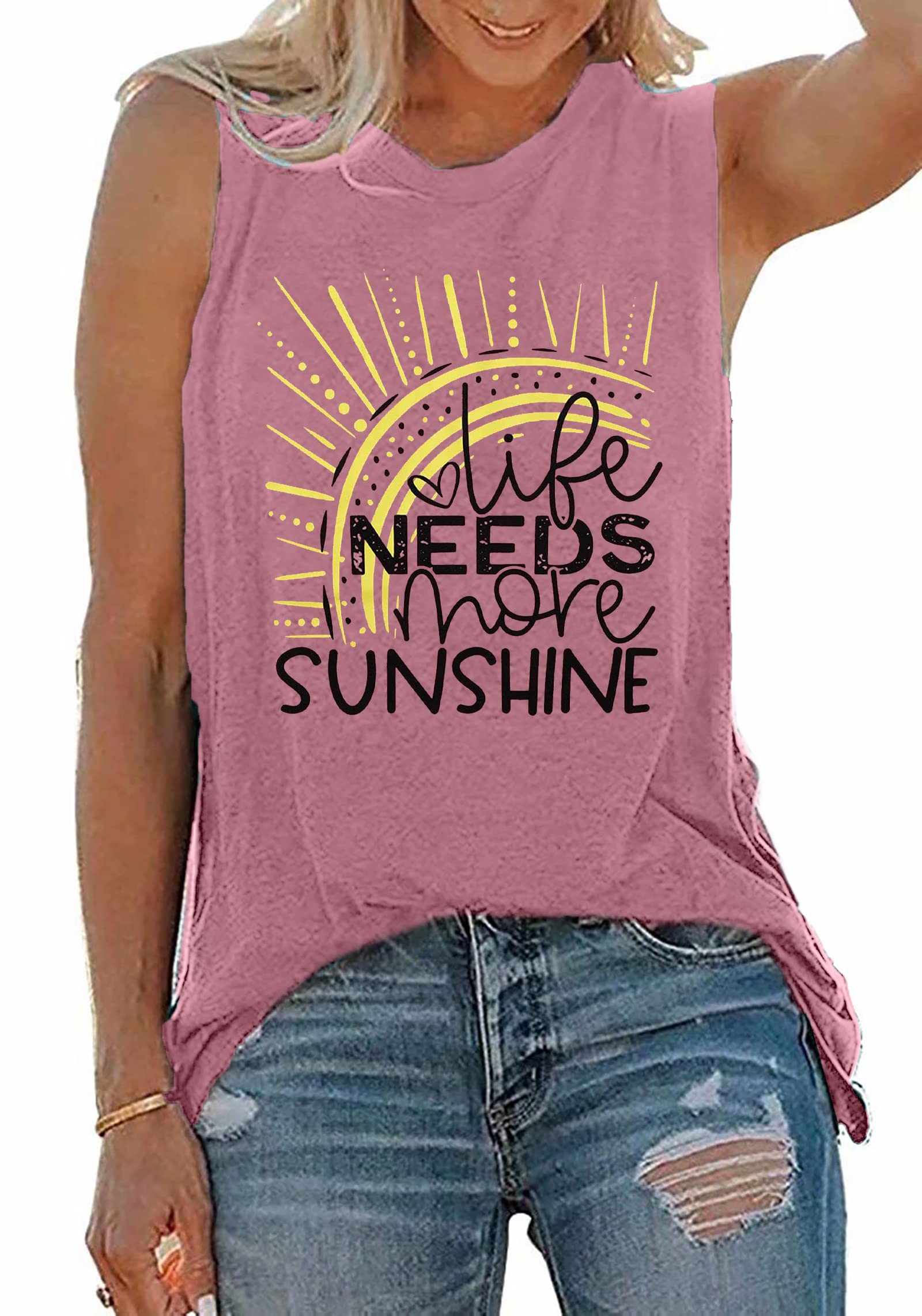 Sunshine Tanks Tops Women Sunrise Graphic T Shirt Summer Beach Vacation Sleeveless Tees Top