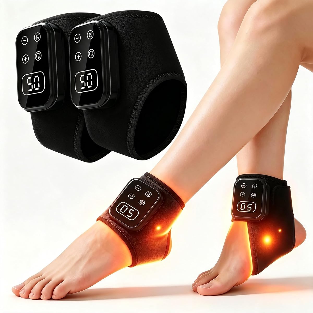 Masajeador de renovación de pies para neuropatía, masajeador de pies y tobillos inalámbrico y portátil 4 en 1 para calentar el talón, almohadilla térmica, envoltura ortopédica calentada con 5 modos de vibración y 4 niveles de calor, portátil para el hogar