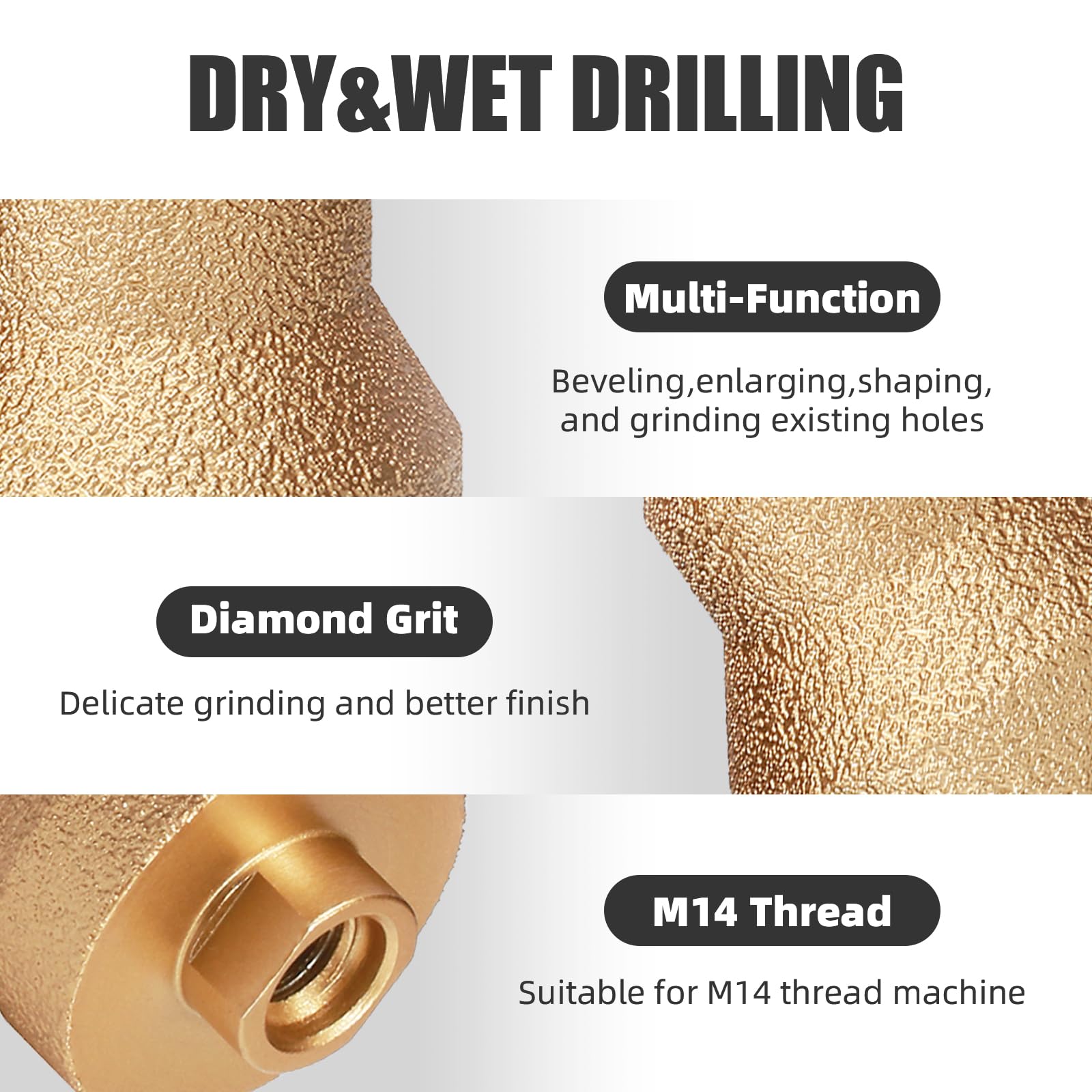 Foret étagé diamanté - 20-35-50 mm - Filetage M14 - Pour meuleuse d'angle - Scie cloche - Pour agrandir et façonner des trous pour marbre, béton, pierre artificielle