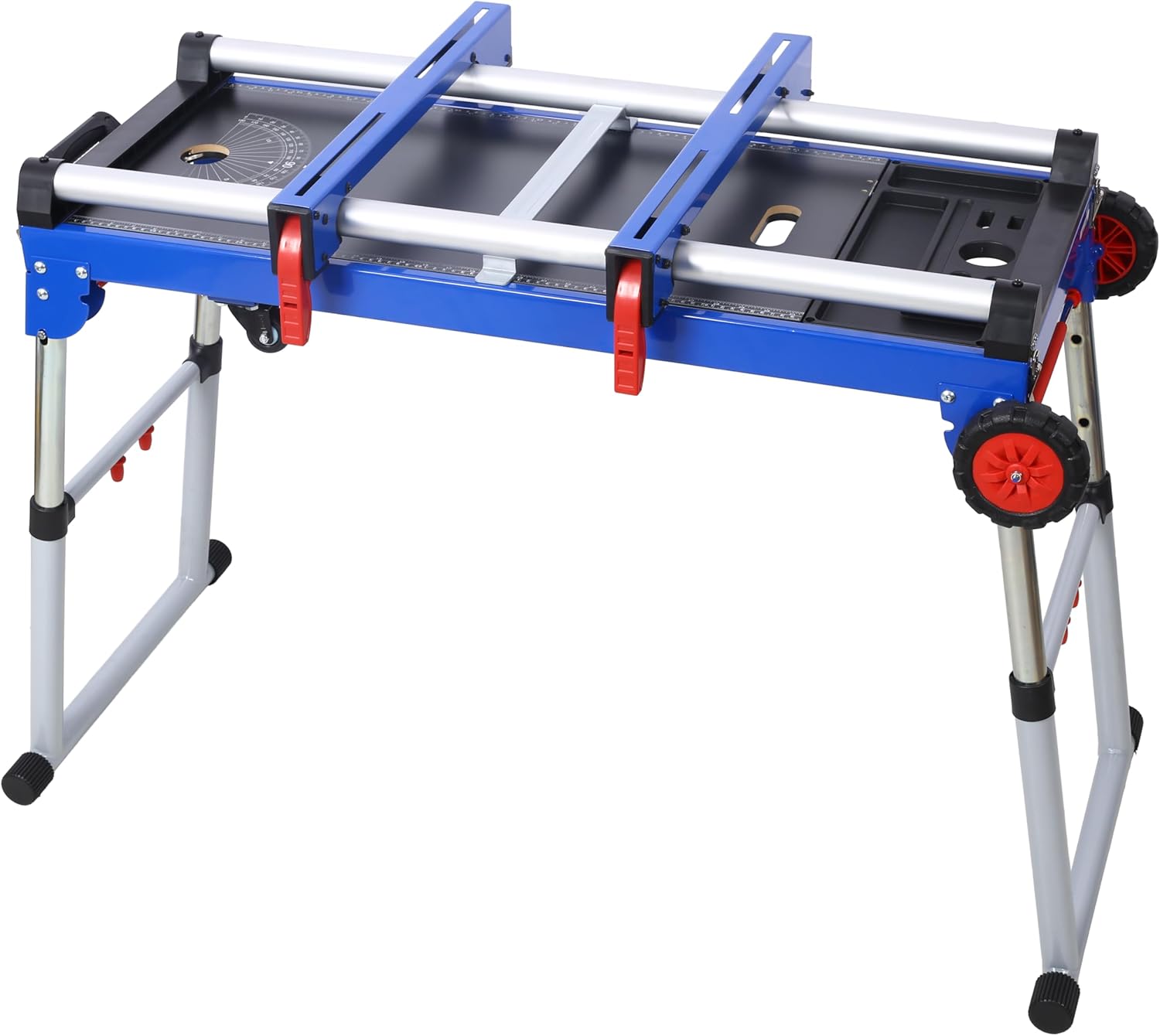 Miter Saw Stand, Collapsible Rolling Miter Saw Stand with Detachable Miter Saw Stand & Height Adjustable Legs, 5-in-1 Portable Quick Folding Work Table for Scaffold, Dolly, Creeper, Platform, Blue
