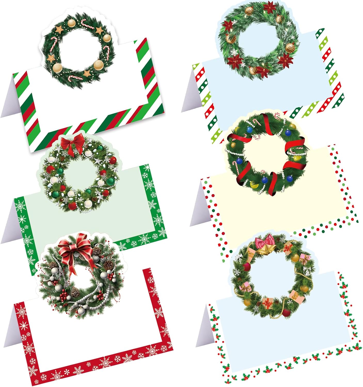 Ceiba Tree 48Pcs Christmas Place Cards Merry Christmas Wreath Folded Tent Cards Happy Holidays Seating Name Cards for Dinner Tables