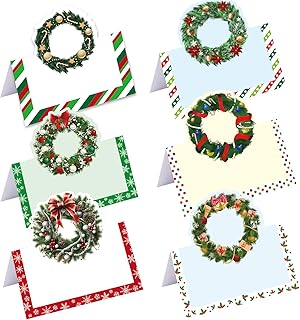 Ceiba Tree Christmas Place Cards Merry Christmas Wreath Folded Tent Cards Happy Holidays Seating Name Cards for Dinner Tables