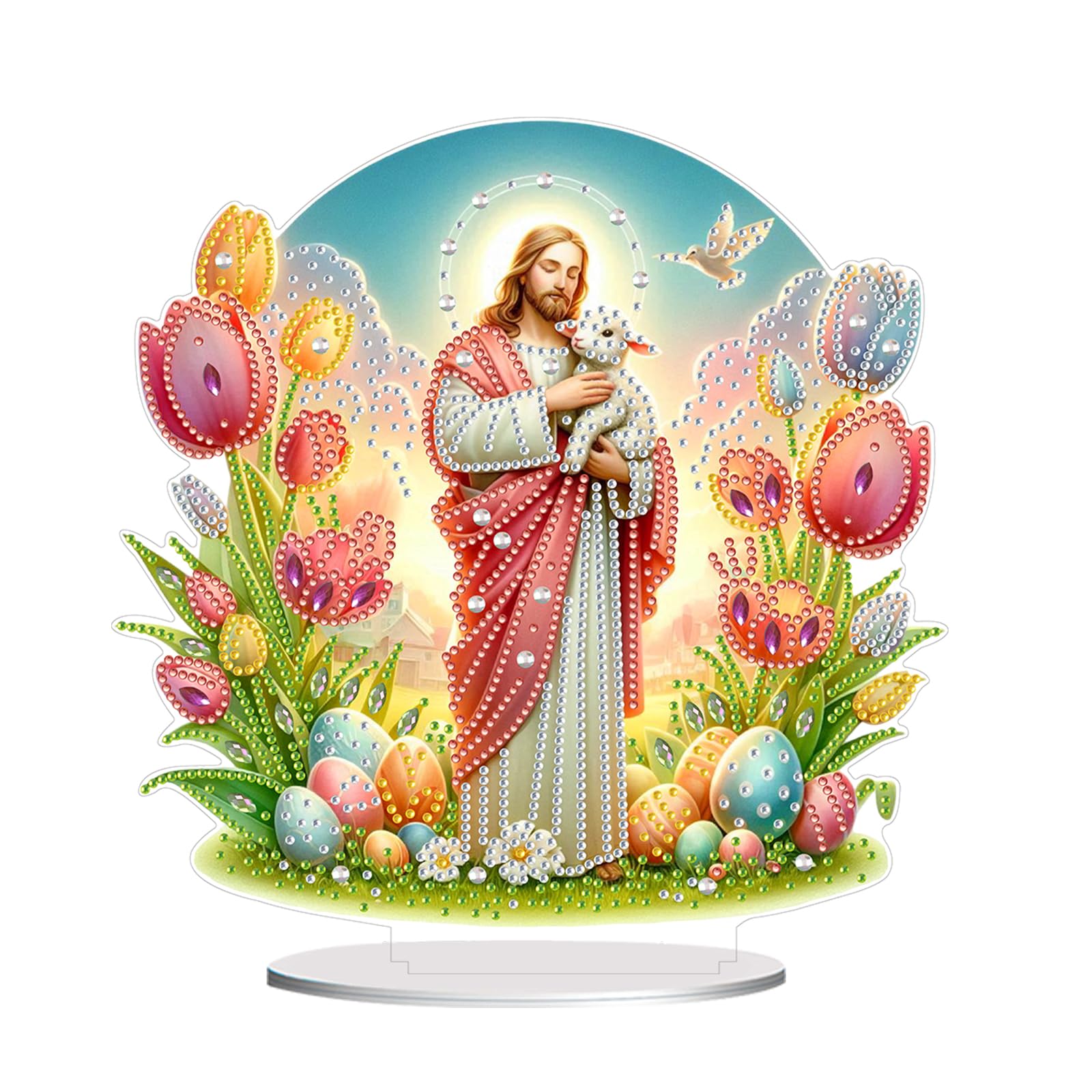 Awesocrafts Diamond Art Table Top Ornaments Tulip Jesus Lamb Easter Egg, 5D Diamond Painting Tabletop Decorations Special Shape Crystal Art Christmas Desktop Decor (Tulip)