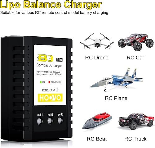 Miniatura 8 de HOOVO Lipo Cargador de batería, cargador de equilibrio 2S-3S, cargador compacto B3 PRO para baterías Lipo de 7.4V-11.1V