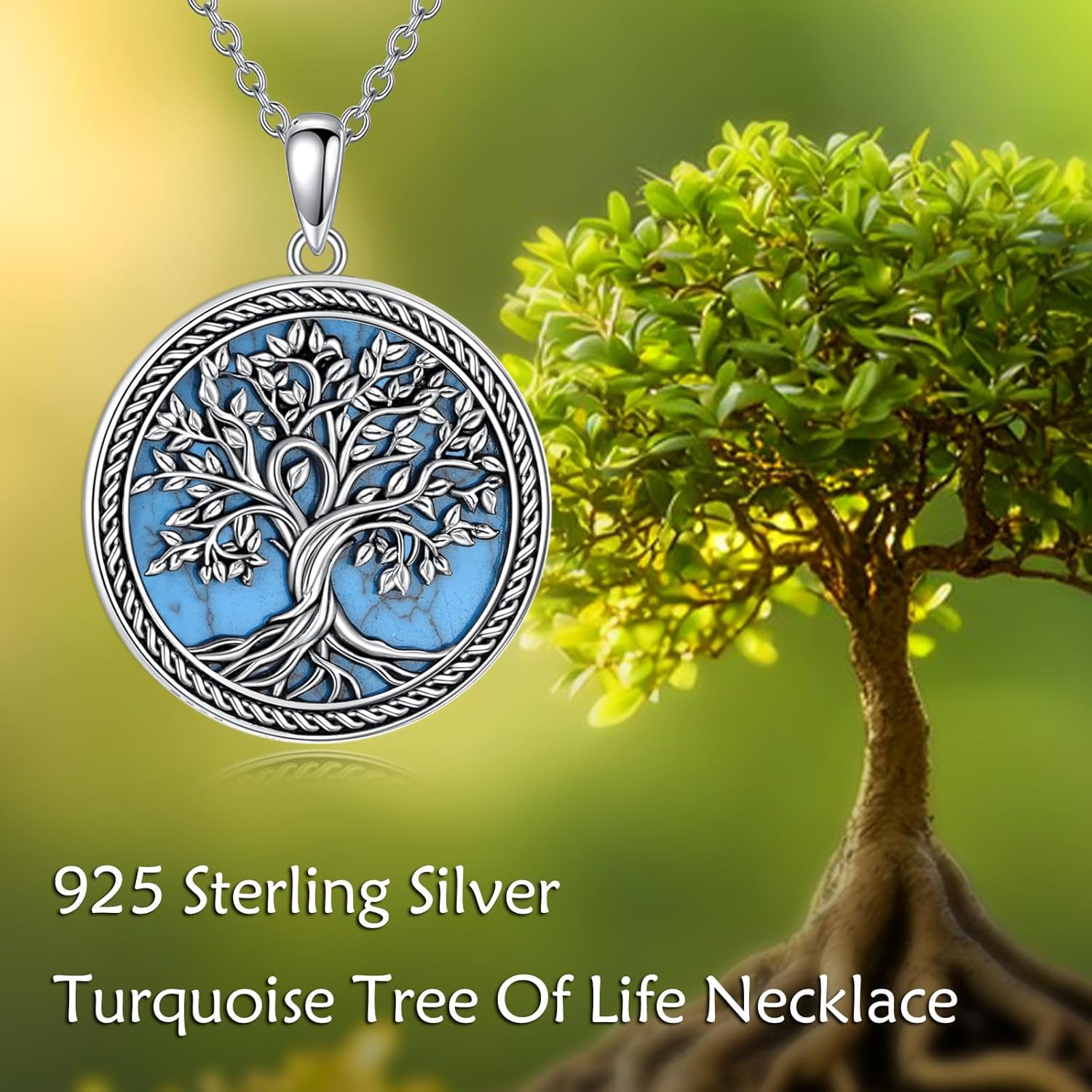 Tree Of Life Necklace S925 Sterling Silver Genuine Turquoise Tree Of Life Pendant Necklaces Vintage Natural Turquoise Family Tree Jewelry Gifts For Women Female - Image 5