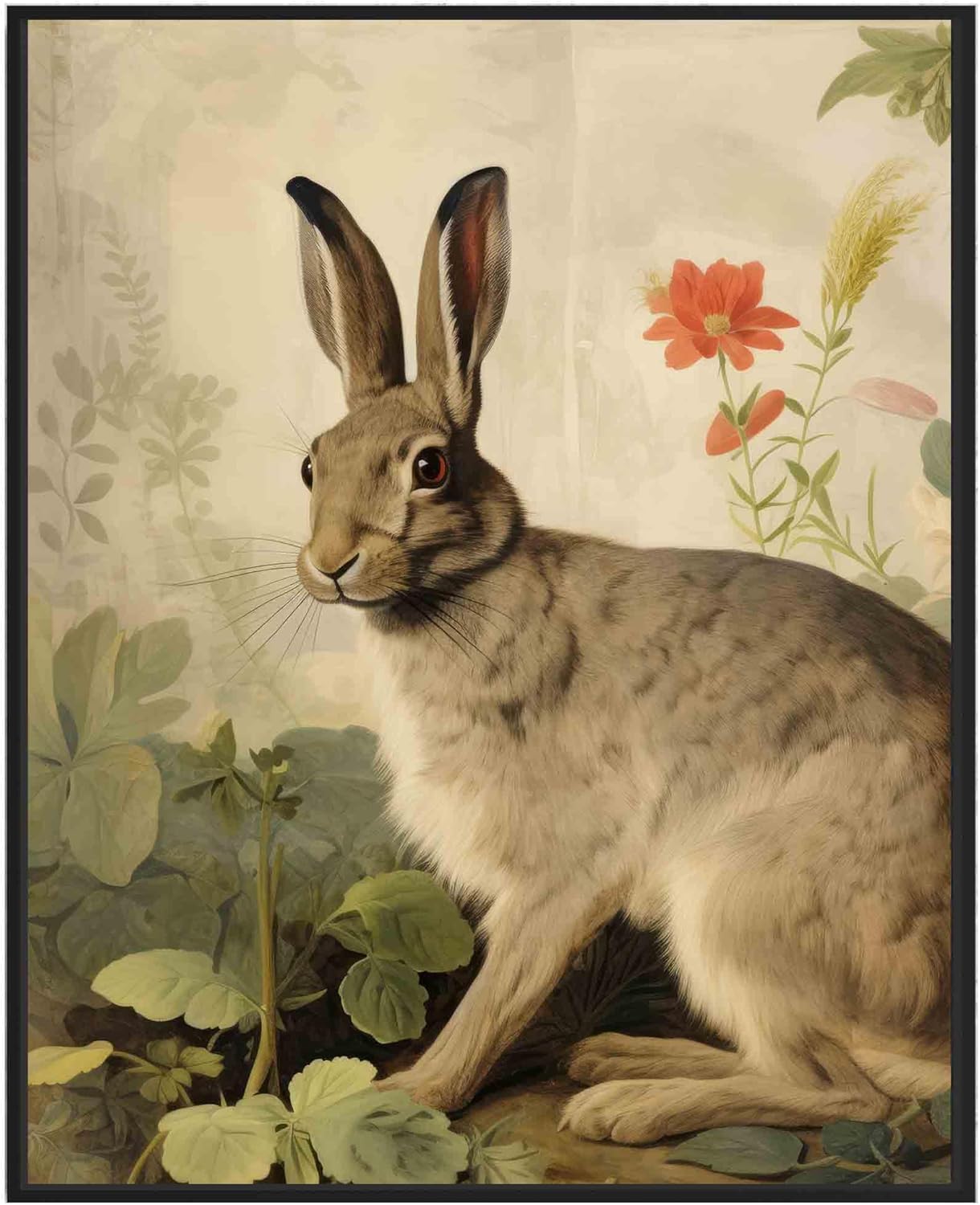 Rabbit Vintage Poster Art Print Retro Animal Wall Art Poster Nature, Wall Decor Wildlife Vintage Inspired Animal Decor 39 (Rabbit, 18 x 24 inches, Unframed)