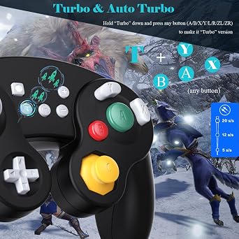 Exlene Gamecube Controller Switch ، Wireless Switch Pro Controller for Nintendo Switch / Lite / PC / Android / iOS / Steam ، دعم Wake Up ، Motion ، Rumble قابل للتعديل ، Turbo & amp؛ توربو السيارات (مطور ، أسود)