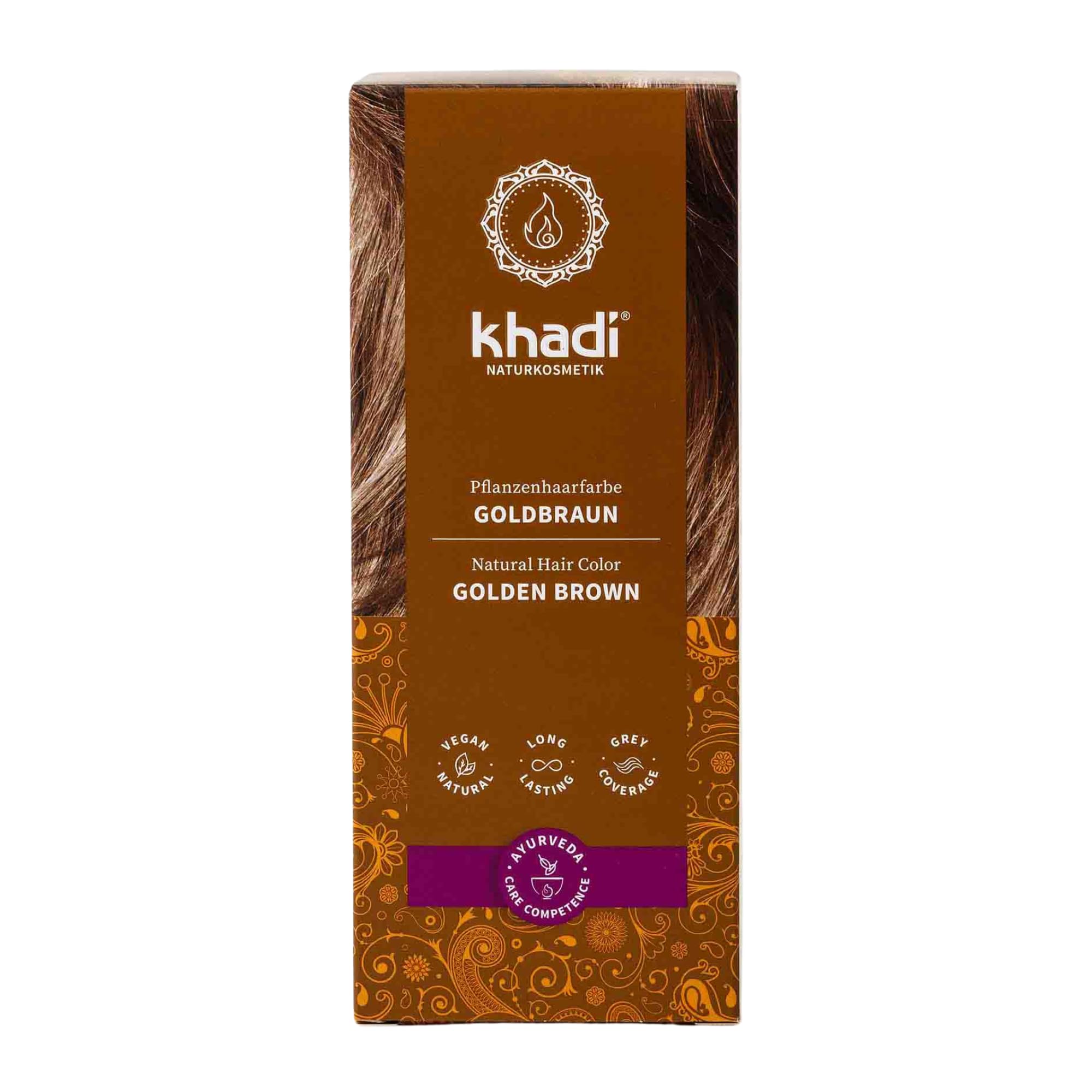 khadi GOLDBRAUN Pflanzenhaarfarbe, Haarfarbe für schillerndes Bernstein bis zu samtig glänzendem Goldbraun, Naturhaarfarbe 100% pflanzlich, natürlich & vegan, Zertifizierte Naturkosmetik, 100g