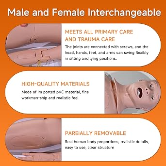 Manikin Nursing Mannequins, Large with Decubitus Care Model 170cm Life Size Nursing Training Mannequins with Interchangeable Genitals and 4 Bedsore Modules