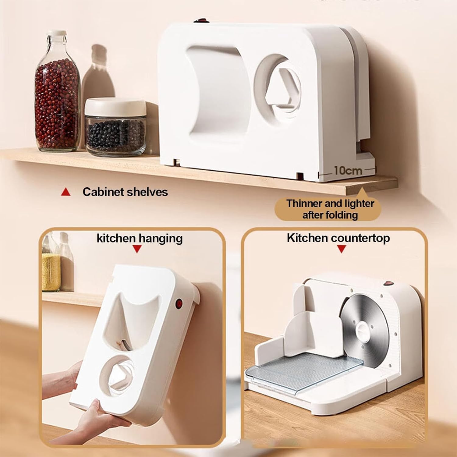 Cortador eléctrico de carne, 150 W con hoja de aleación de acero, grosor ajustable de 1 a 15 mm para delicatessen, queso, verduras, pan y carne de res, diseño plegable para una fácil limpieza y
