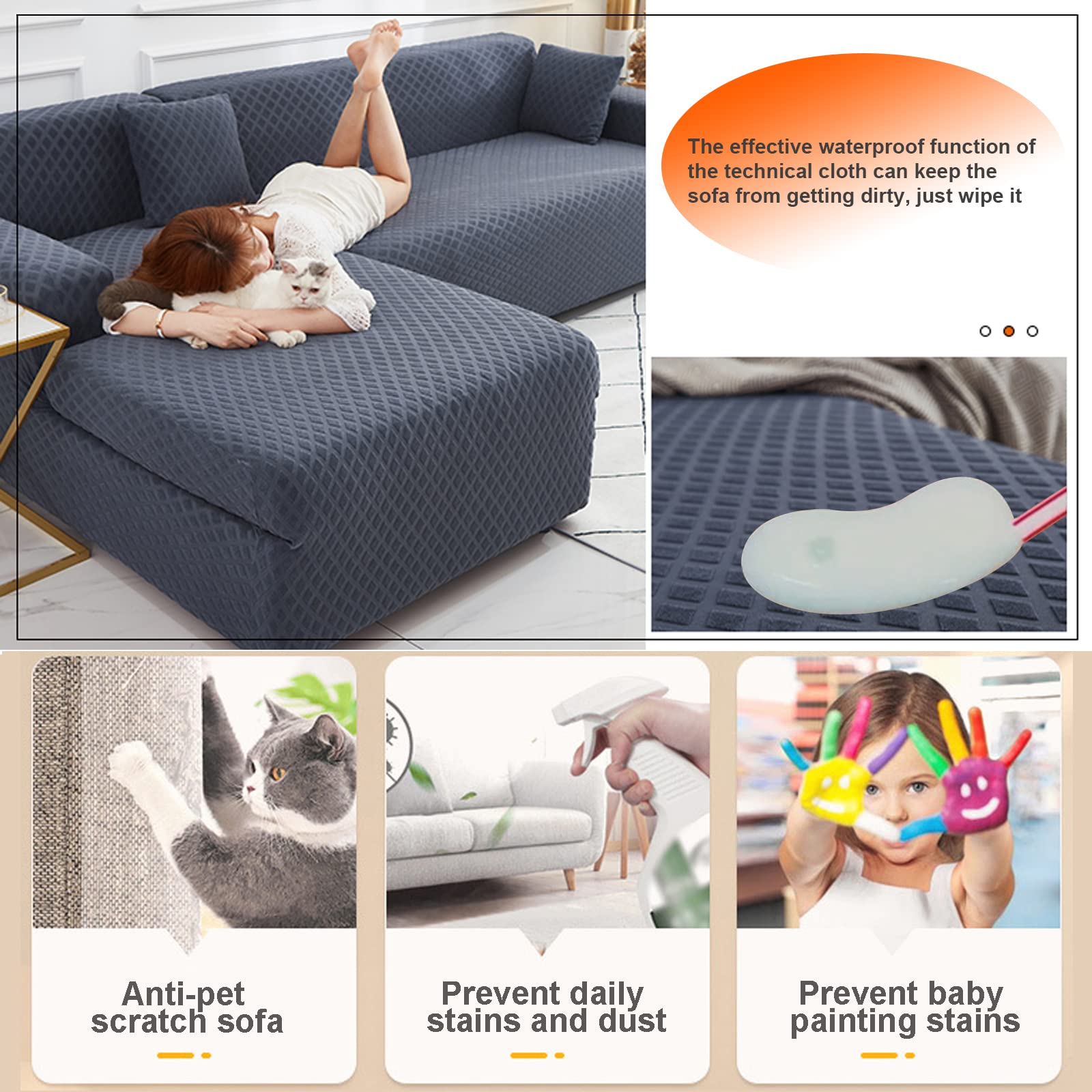 Sectional Sofa Covers Stretch Corner Sofa Covers Waterproof Elastic Machine Washable Sofa Covers Furniture Protector for Living Room Sofa Cover L Shape Order 2pcs (C 3 seater