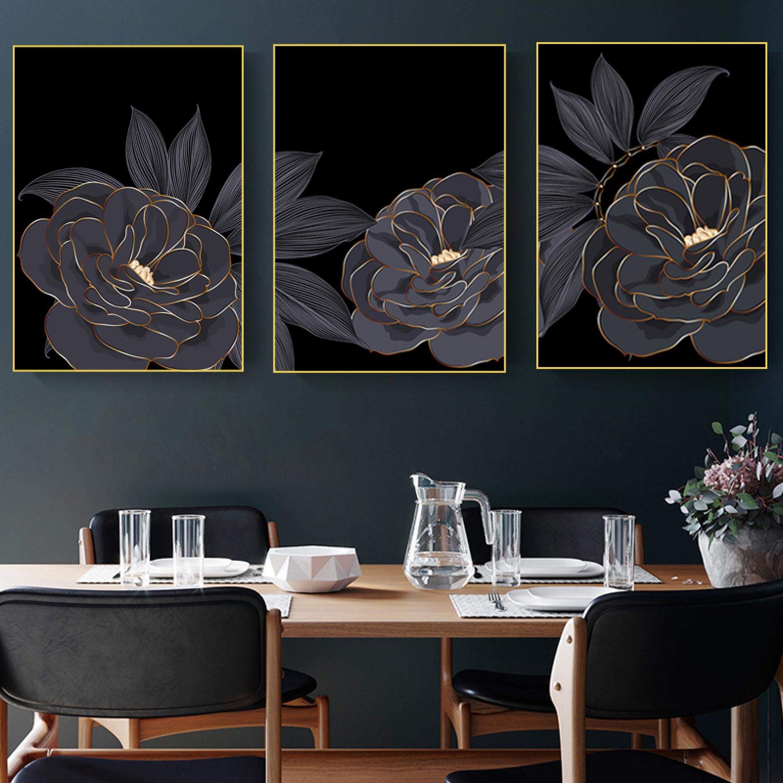 Tableau sur toile fleurs abstraites rose 60x90cm sans cadre triptyque - 8