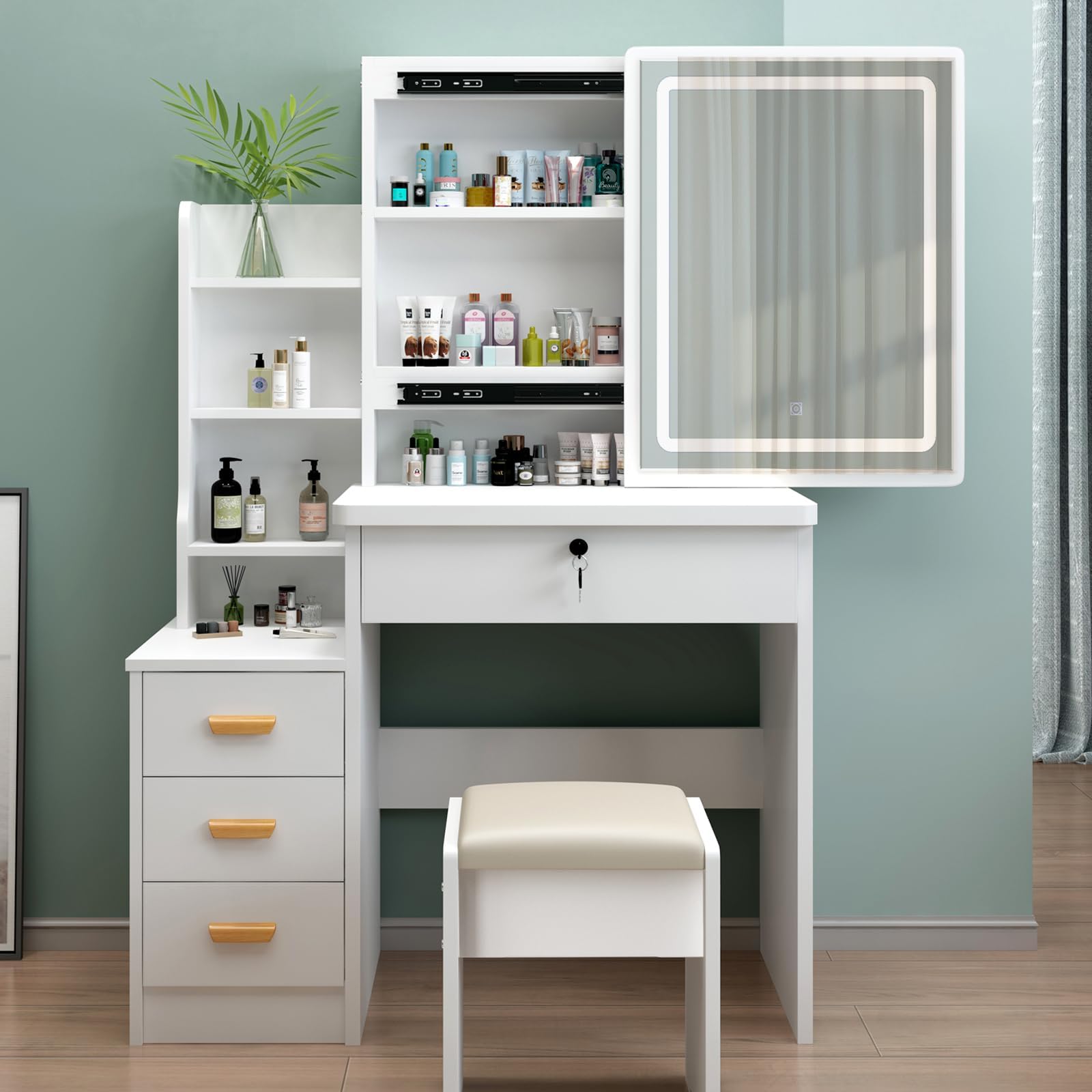 Coiffeuse Maisons Du Monde Avec Miroir – Argenté, Dimensions 82x40x135 Cm, état Correct