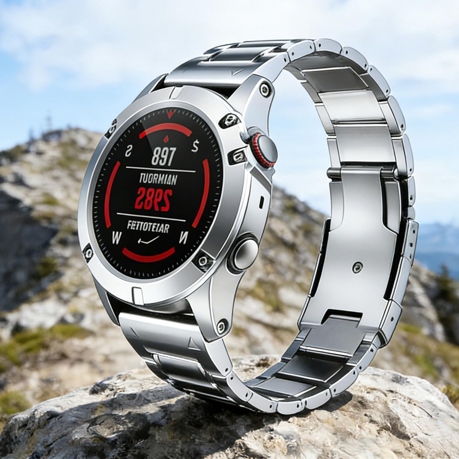 Correa Titanio Garmin QuickFit Watch 22mm o 26mm, Pulsera de 5 Eslabones