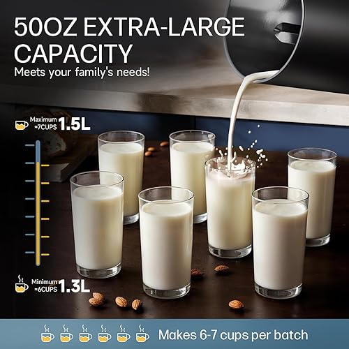 Miniatura 6 de Máquina para hacer leche de almendras de acero inoxidable 304 (filtro incorporado) 50 onzas, 6-7 tazas por lote, licuadora de cocina 8 en 1