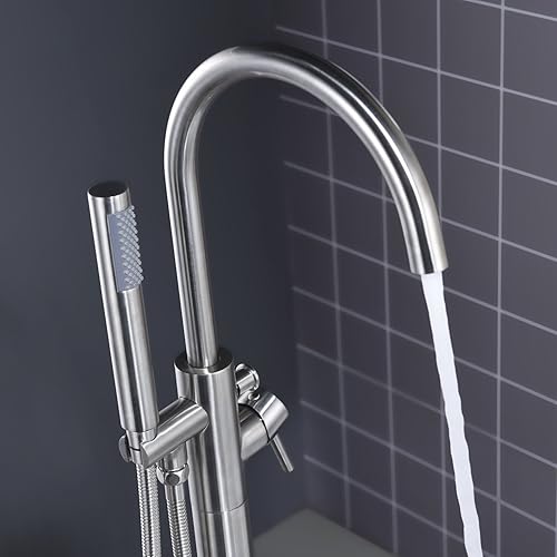 Miniatura 10 de Grifo de bañera independiente, grifos de llenado de bañera, color negro, mango único, montado en el piso con ducha de mano Negro -,Oro