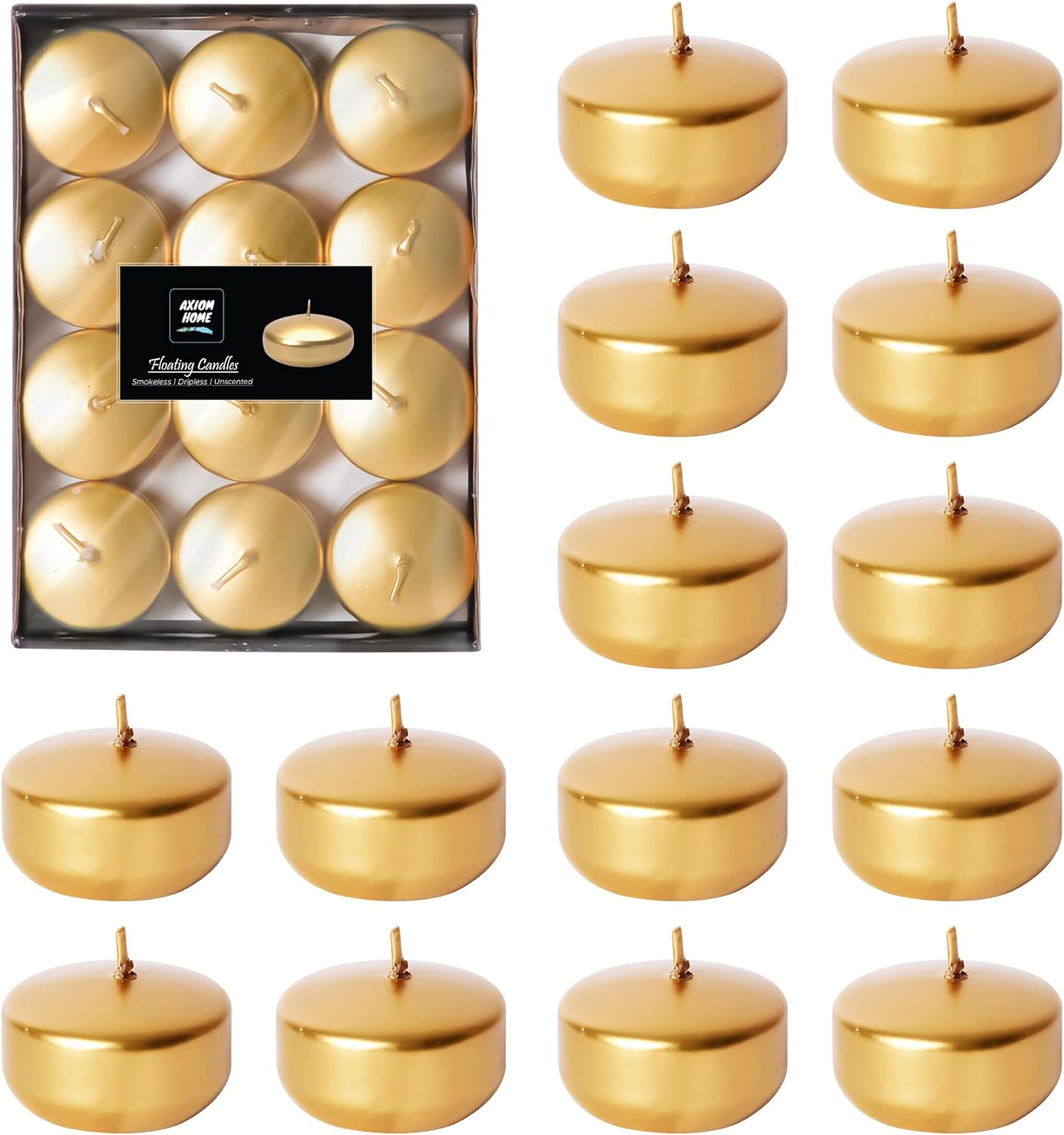 Axiom Pack of 24 Floating Candles, 4.5 Hours Burning Time Dripless