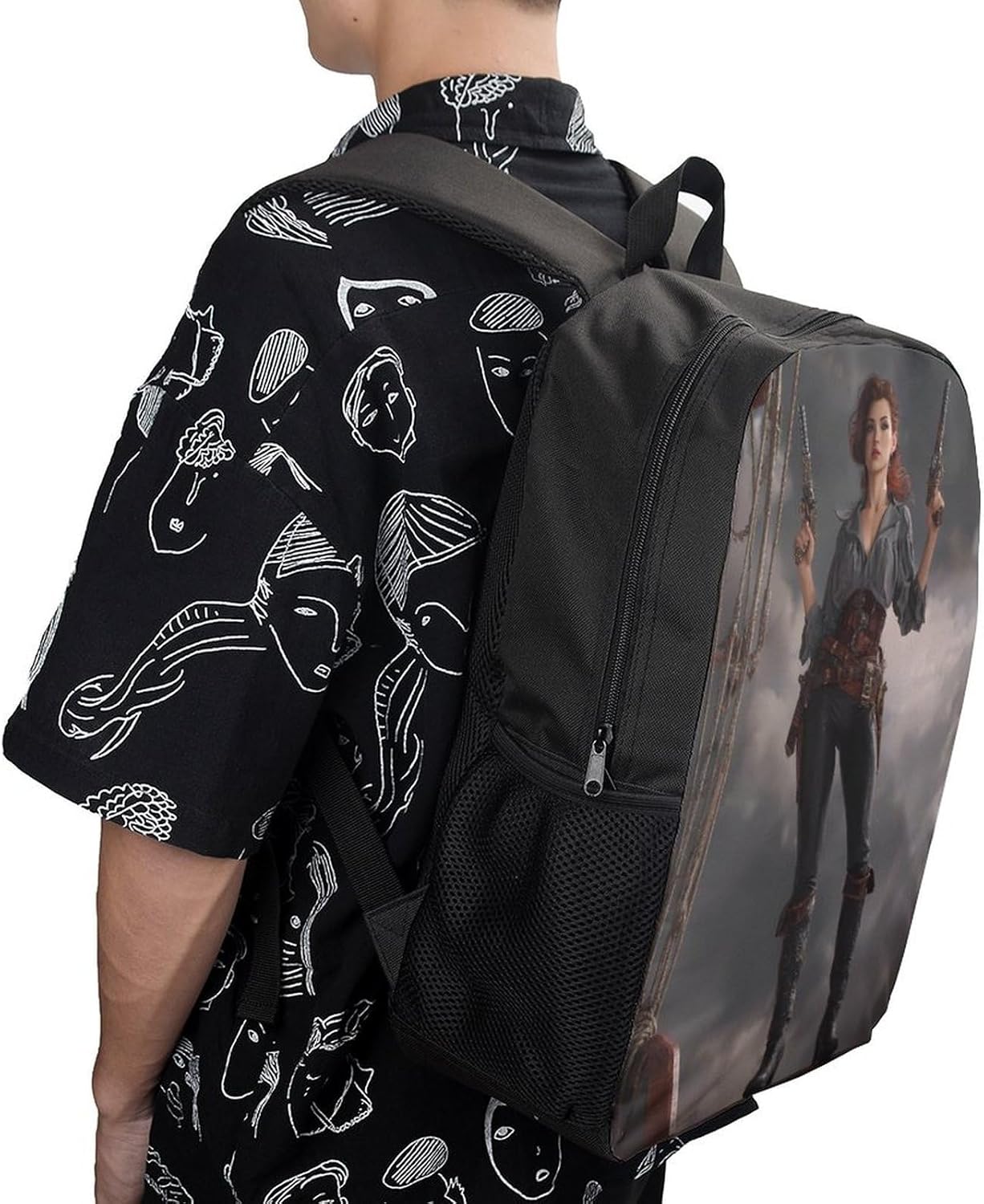 Female Pirates Unisex Backpack 17" Casual Daypacks Simple Shoulders Bag for Camping Hiking Travel Gear