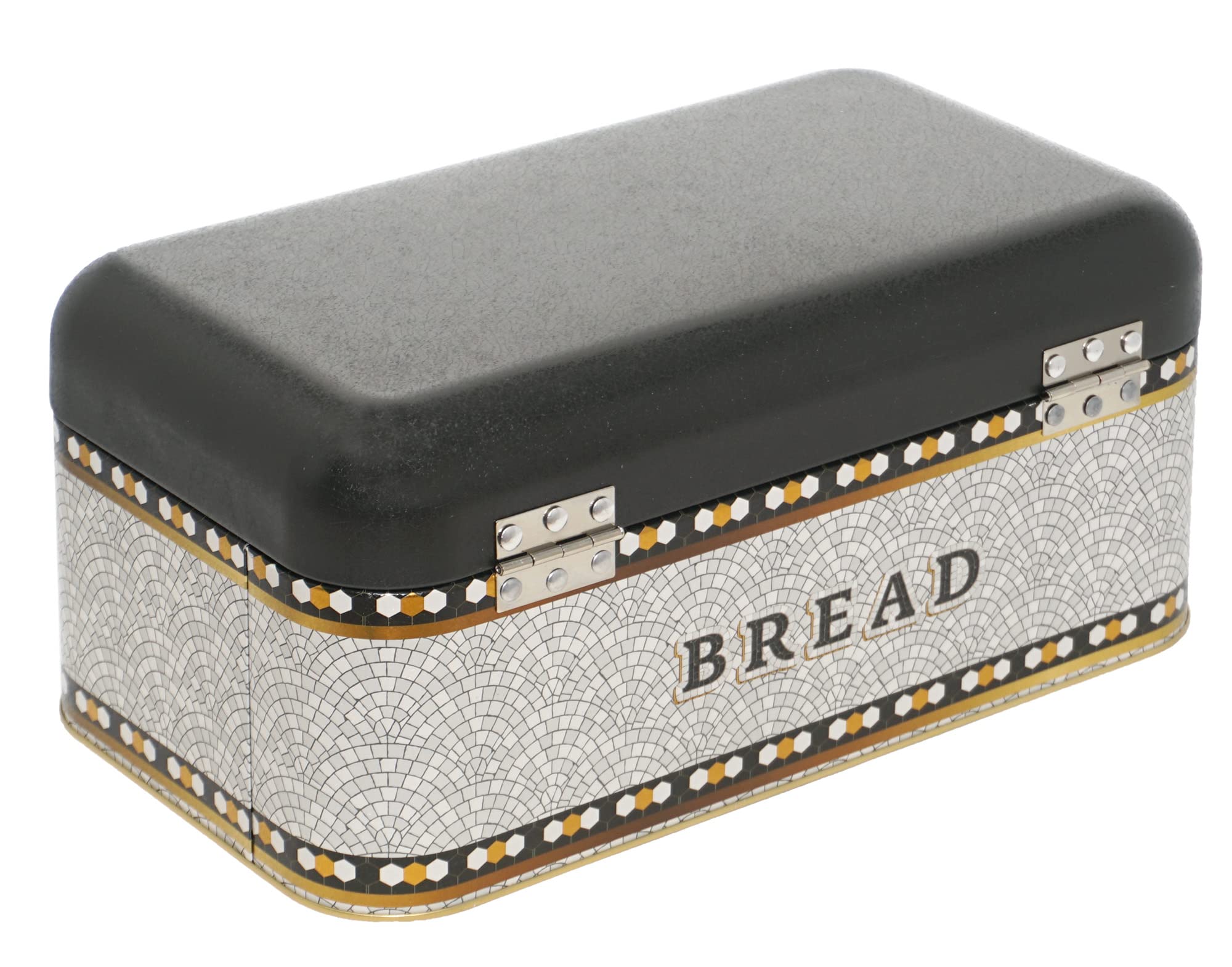 Lashuma Panera de metal gris mosaico, caja de pan grande, recipiente con solapa, 36 x 21 cm