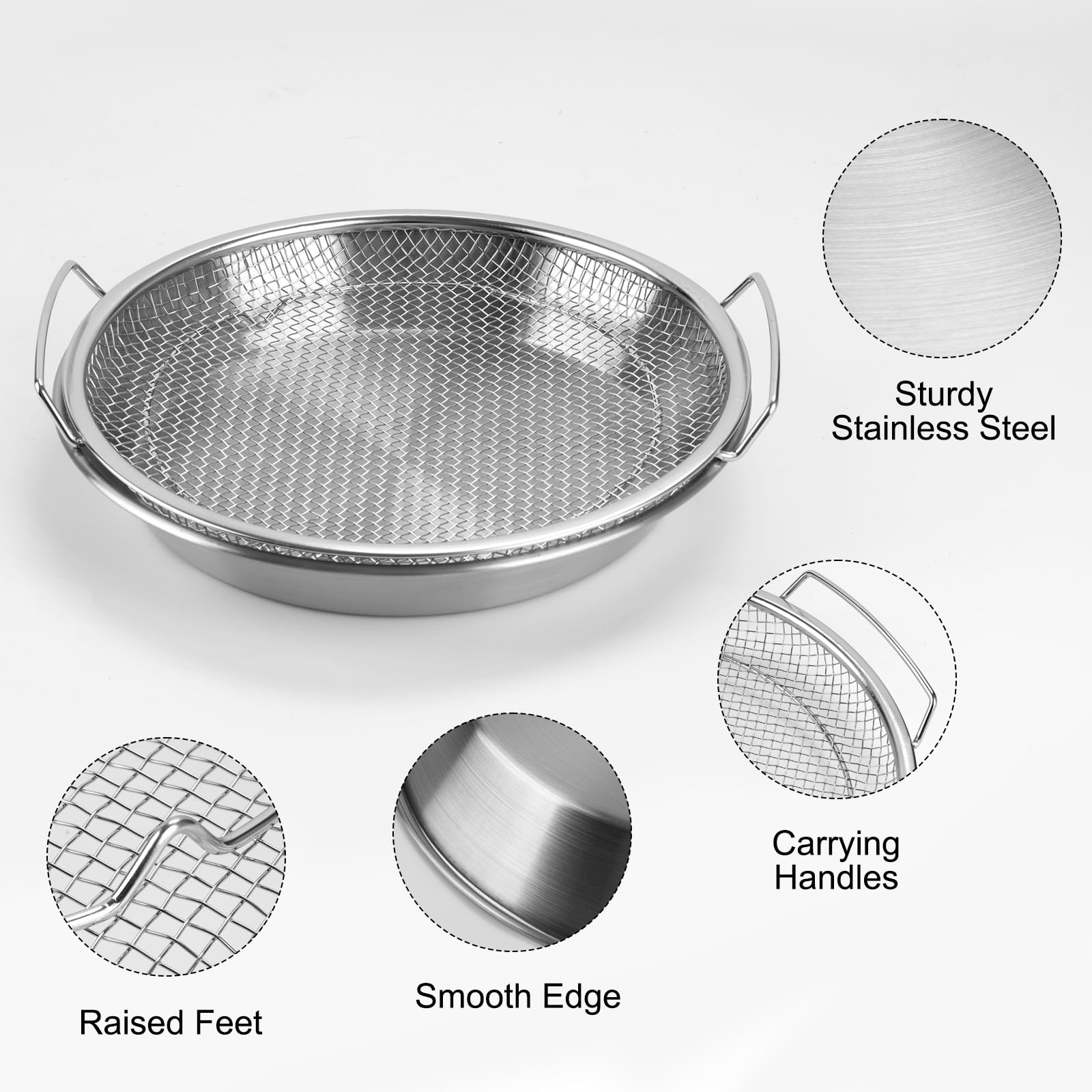 Oil Filter Tray, Stainless Steel Kitchen Oil Filter Tray with Mesh Filter Basket Colanders with Handle Air Fryer Accessories for Frying Cooking (7.87 in)