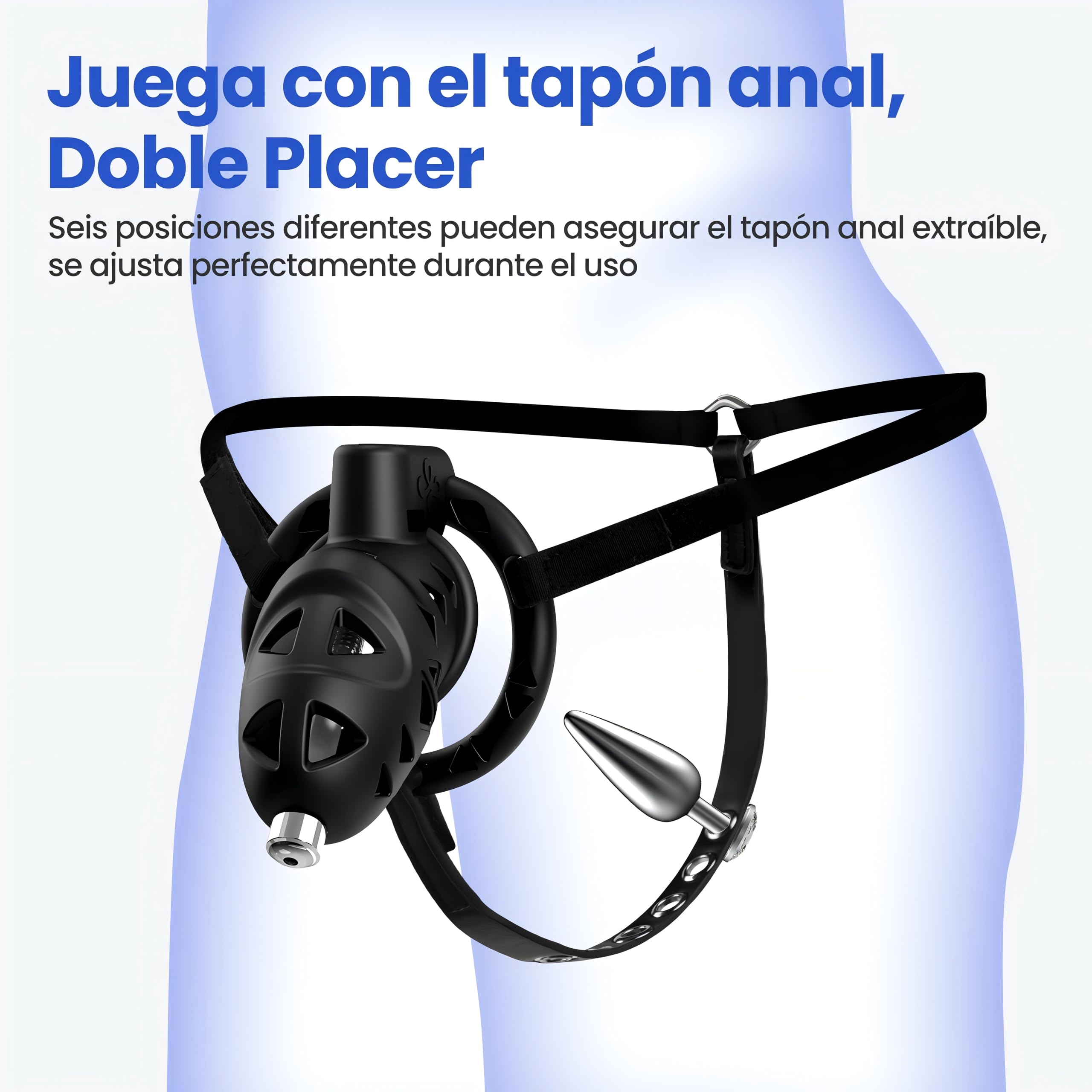 Juguetes Sexuales para Hombres y Parejas Jaula de Castidad Con Tapón, Arnés Ajustable y Cinturón de Castidad con 3 Anillos de Tamaño y Accesorios de Bondage BDSM