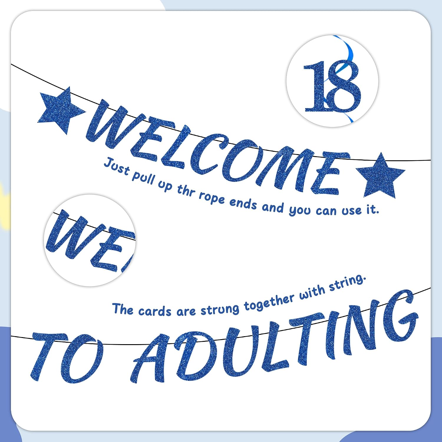 18th Birthday Decorations Boys Girls - 31 Pcs Blue Glitter Happy Birthday Welcome To Adulting Banner Balloons Garland Hanging Swirls Backdrop Cake Cupcake Toppers Decor For 18 Year Old Party Supplies image 3