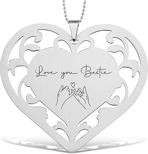 Love You Bestie Stainless Steel Heart Ornament with Engraved Friendship Quote, H