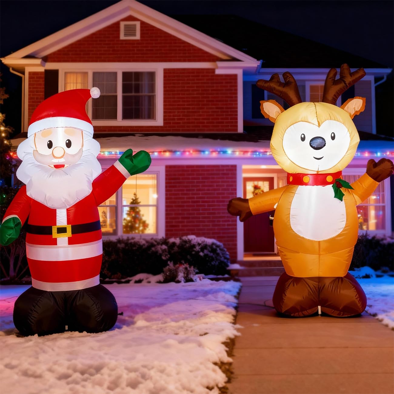 TYBEEU Ensemble gonflable Père Noël et renne 1,2 m Décoration de Noël gonflable pour l'extérieur