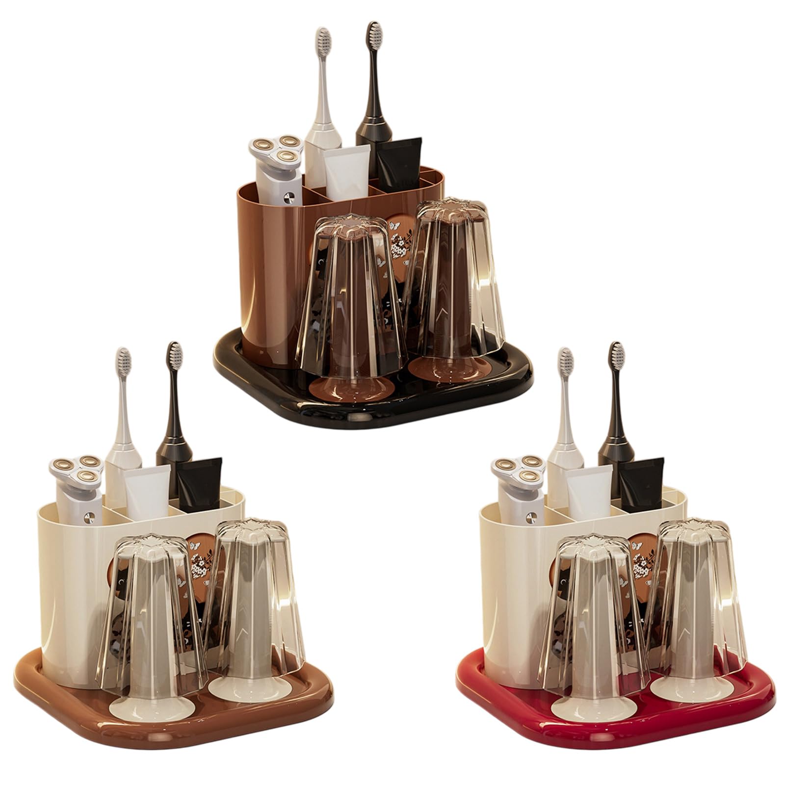 MidCentury - Organizador de cepillos de dientes con diseño antideslizante y taza de enjuague bucal para uso diario, accesorio de organización de baño, soporte para cepillo de dientes