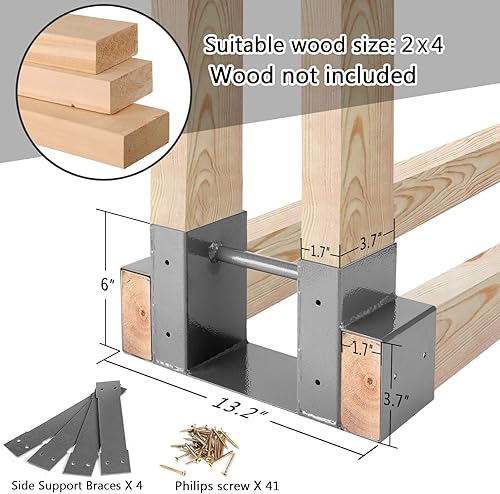 Vista 21 de Mofeez - Kit de soporte de almacenamiento para leña al aire libre, soporte de almacenamiento de madera para chimenea, ajustable a cualquier longitud