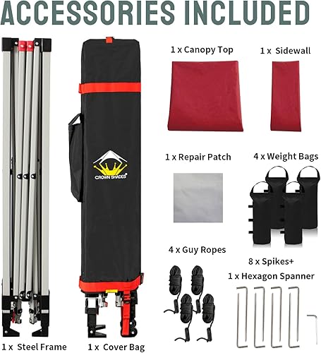 Miniatura 7 de CROWN SHADES Toldo desplegable de 10 x 10 pies con 1 pared lateral, tienda de campaña de playa con una configuración de empuje, parasol al aire